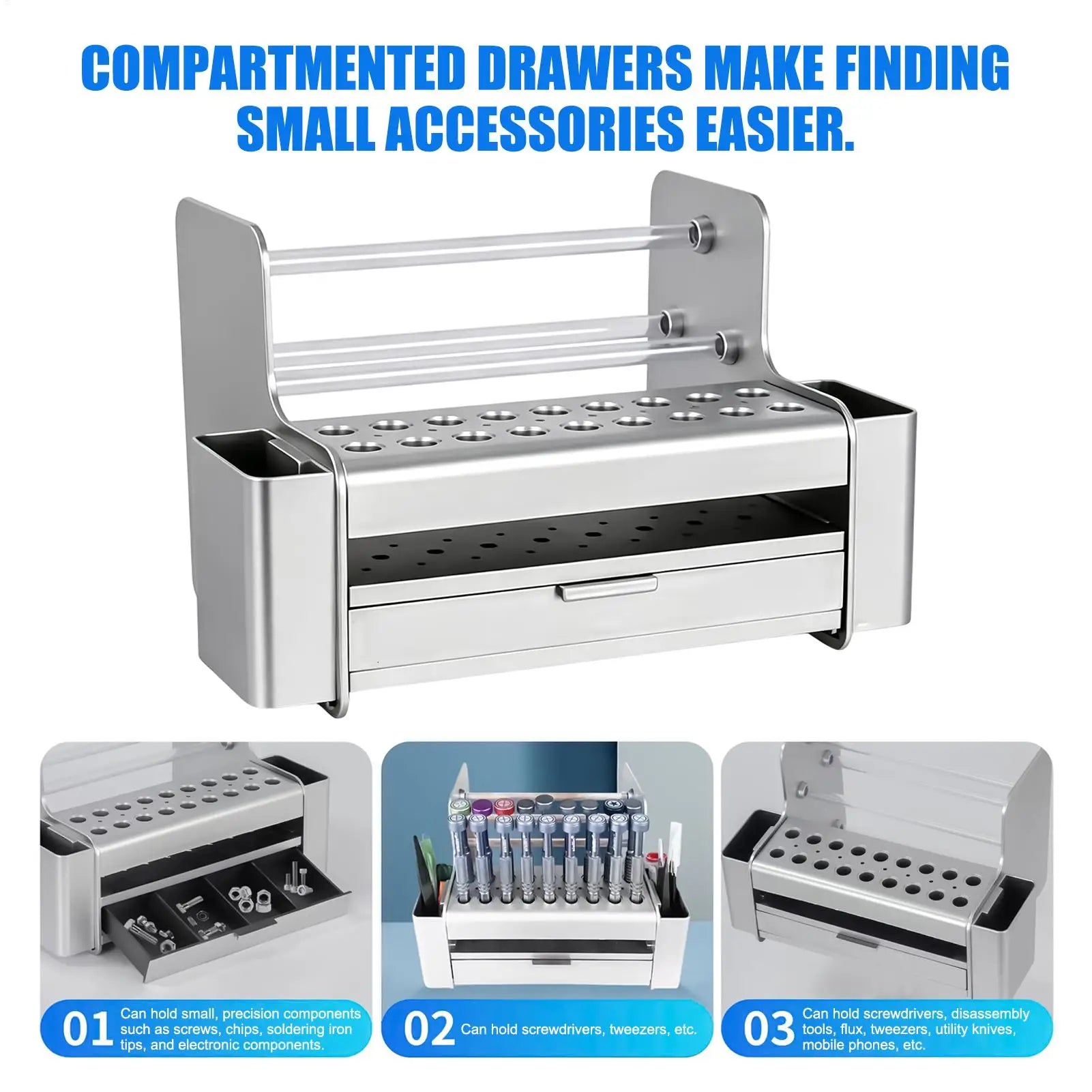 Phone Repair Tool Holder with Drawer Holes Case Phone Repair Tool Container Box for Screwdriver Screws Welding Oil Indoor Office Qme
