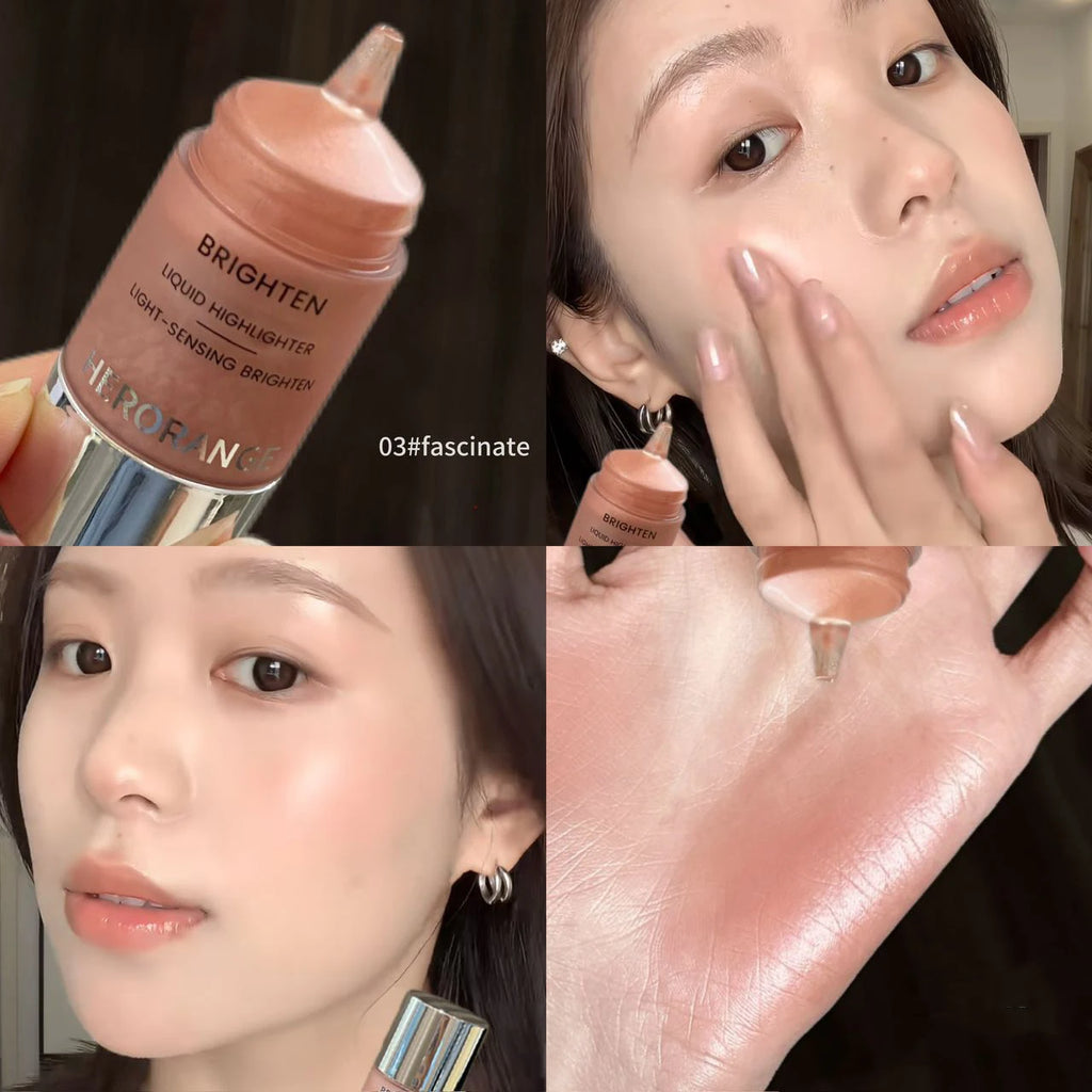 Warm Rose Bronze Liquid Highlighter Mirror Makeup Face Contour Stick Natural Shimmer Bronze Liquid Blush Brighten Waterproof Qme