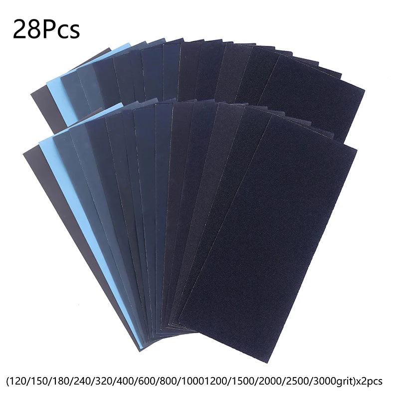 12/24/28Pcs Sandpaper Kit Wet / Dry Sanding Paper Abrasive Polishing Tools For Wood Sanding Metal Plastic Polishing Qme 28pcs