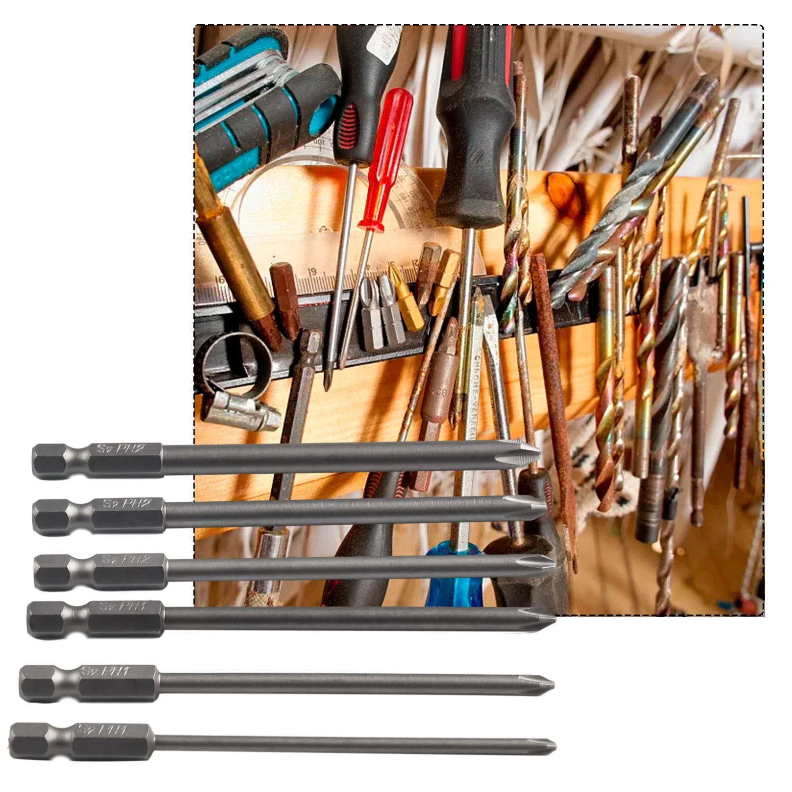 6Pcs/ Set 100mm Long 1/4'' Shank Screwdriver Bits Steel Magnetic Hex Cross Head Screw Driver Screwdriver Bit Hand Tool Qme