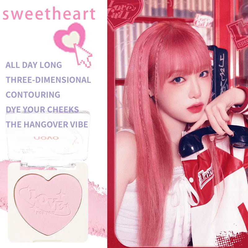 Heart-Shaped Korean style Powder Blush, Soft Matte Finish with Subtle Shimmer, Blendable & Buildable, Lightweight & Long-Lasting Qme