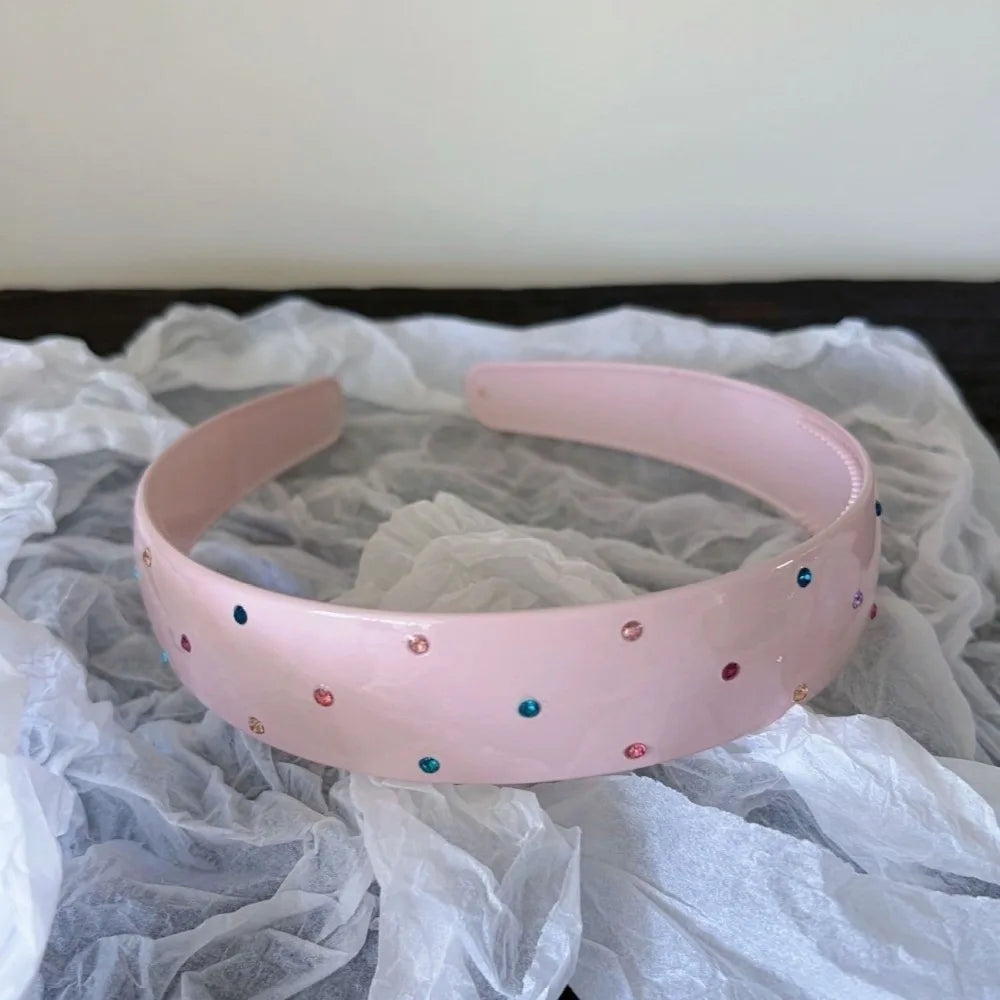 Luxury Colorful Acrylic Rhinestone Headbands Leopard Print Non-slip Wide Hair Hoops Shiny Vintage Hair Accessories Daily Qme Pink