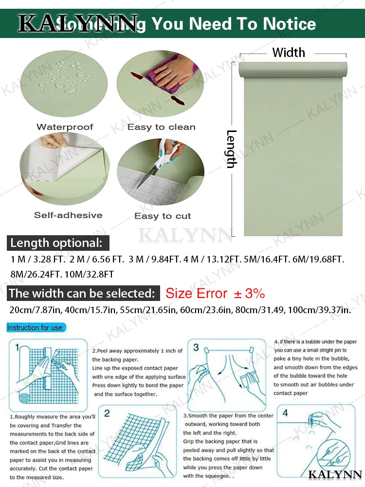 Sage Green Self-adhesive Wallpaper Vinyl Stick Peel Contact Paper Qme