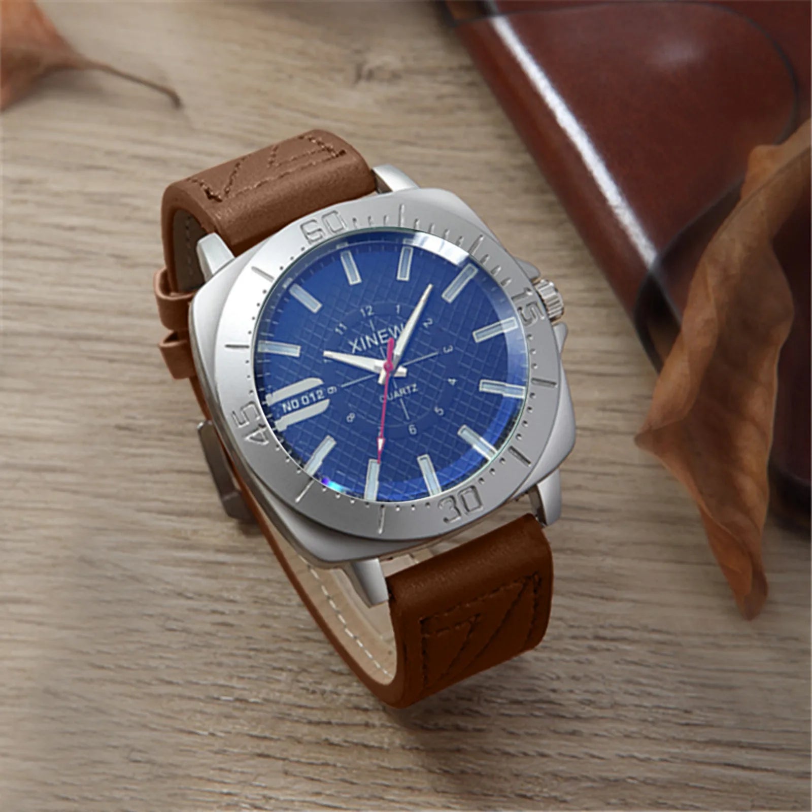 Male Hig-end Fashion Simple Business Leather Band Strap Glass Minimalist Round Dial Versatile Daily Outgoing Quartz Wrist Watch Qme E