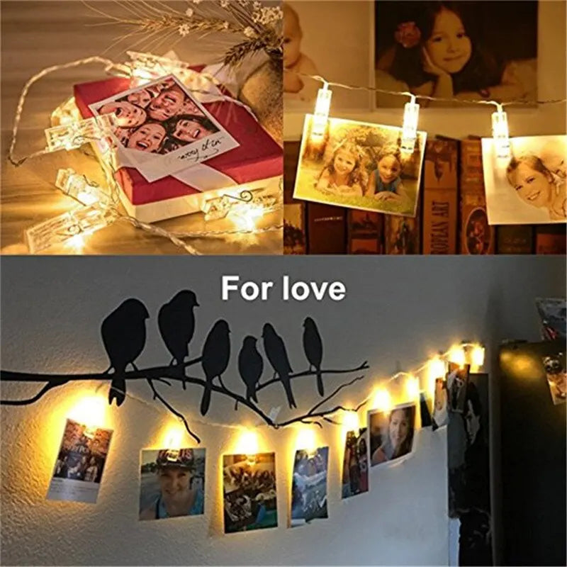 Garland Card Photo Clip String Lights 1.5M 10LEDS Led Fairy Light Bedroom DIY Clothespin Shapes Battery Decoration Lamp Qme