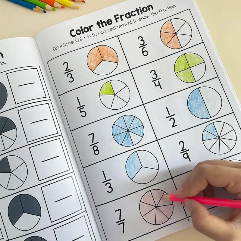 Montessori Fractions Workbook Arithmetic Learning Teaching Aids Grade Qme