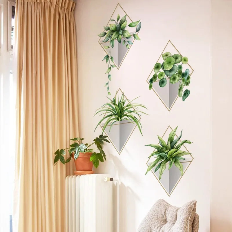 3D Vinyl Bonsai Wall Stickers Tropical Green Plant Rose Tulip Qme