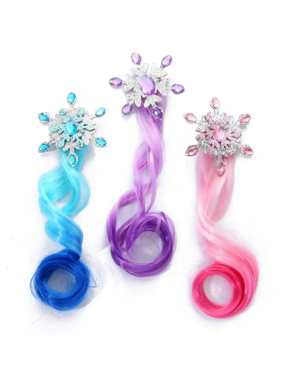 Girls Glitter Snowflake Ombre Curly Wig Decor Glamorous Hair Clip Qme