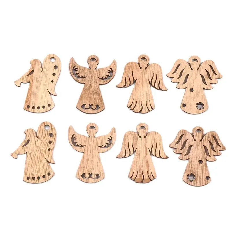 10Pcs 49.5x42.5mm Mixed Angel Pattern Natural Wood Slices Handmade Crafts DIY Hanging Oranments Home Christmas Party Decoration Qme