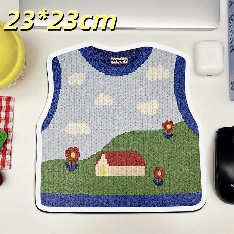 Desk Anti-slip Sweater Mouse Mat Simulated Printing Knitted Pad Cute Qme A1