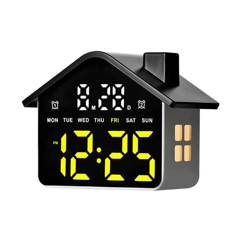 House Shaped LED Digital Alarm Clock Date Week Brightness Adjustment Qme BY