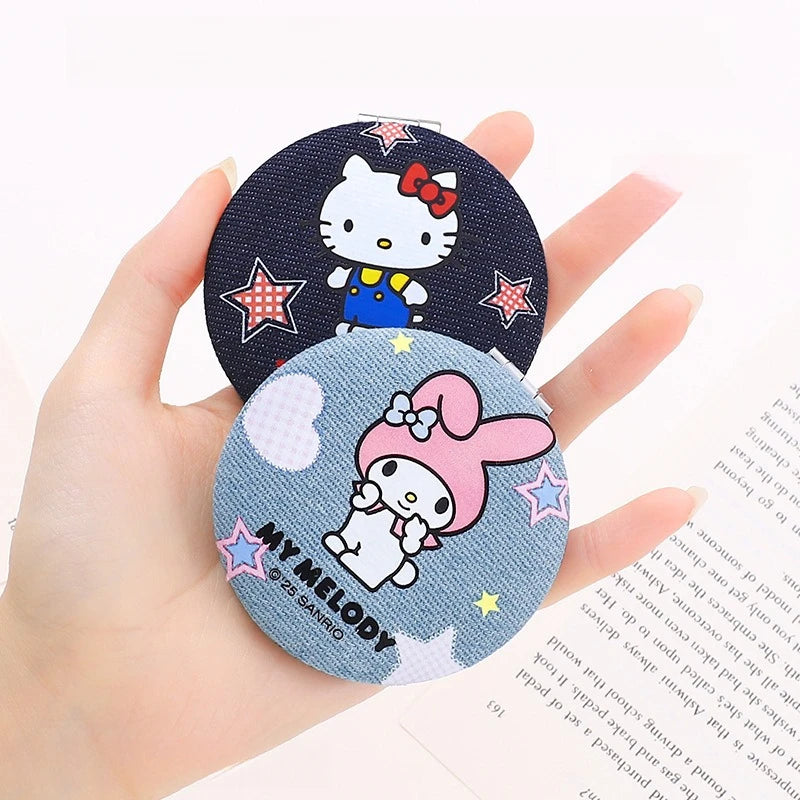 Hello Kitty Kuromi Travel Makeup Mirror Compact Handheld Mirror Cartoon-Style Mini Portable Mirror Qme