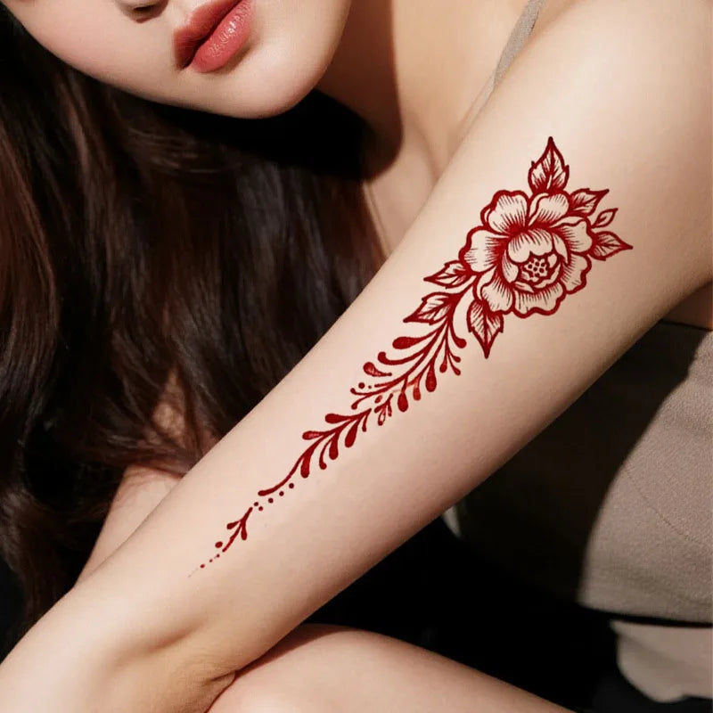 1P Red Peony Flower Temporary Tattoo Sticker, Waterproof and Sweatproof, Fake Tattoo, Hand-painted Art Flower Pattern. Qme