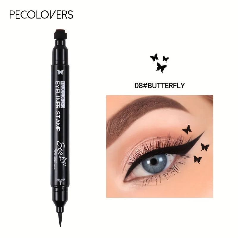 2-in-1 Butterfly & Star Moon Stamp Eyeliner Pen - Long-Lasting, Waterproof Black Liquid Eye Liner Pencil for Flawless Makeup Qme 08