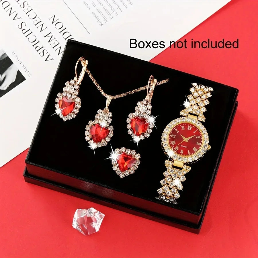 5pcs/set Luxury Ladies' High-End Diamond-Encrusted Steel Chain Watch with Fashionable Small Dial Qme