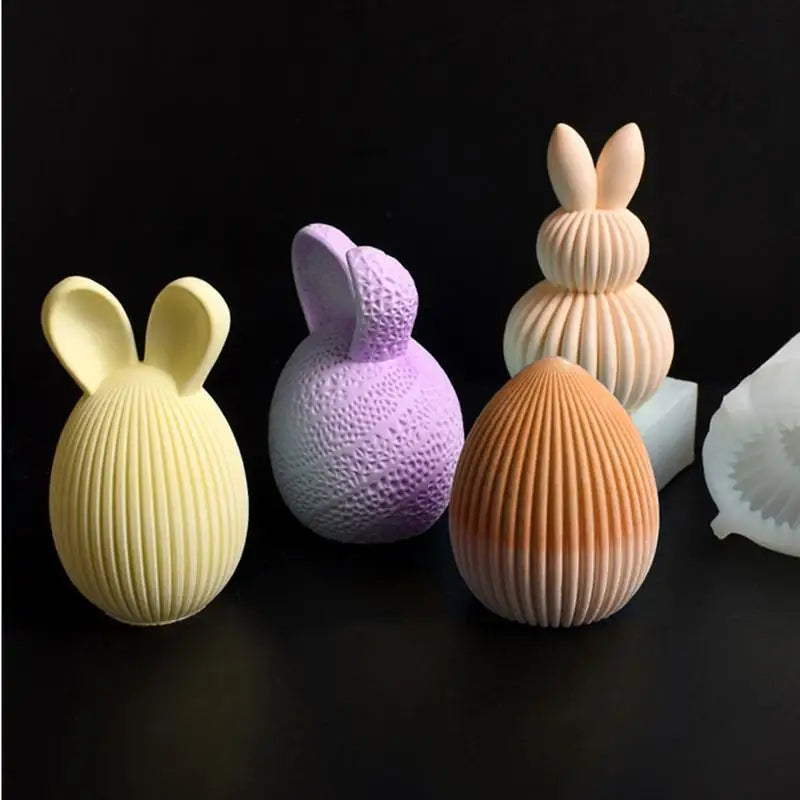 Ribbed Egg Rabbit Ear Candle Mold Aesthetic Silicone Mould Geometric Qme
