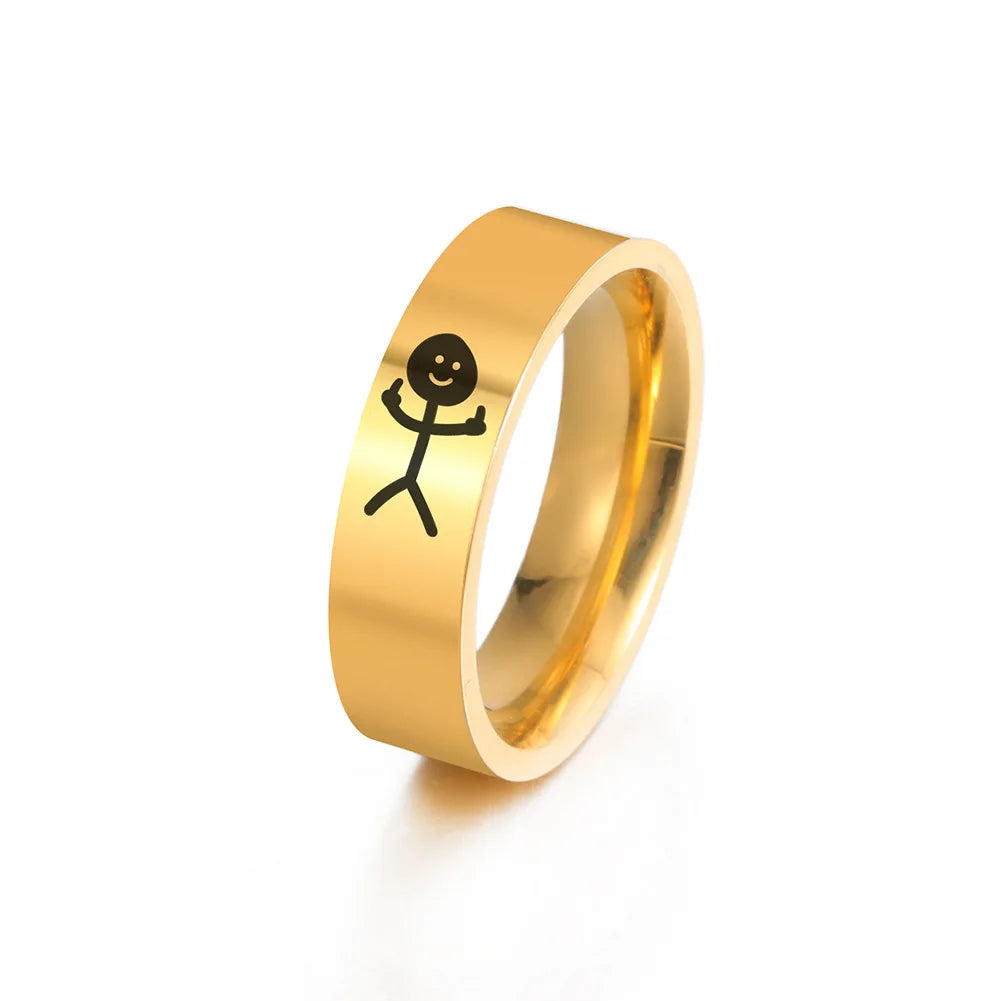 Simple Personality Charm Trend Funny Middle Finger Stickman Ring Hip Hop Doodle Rings for Man Couple Party New Gifts Jewelry Qme jin Size 7