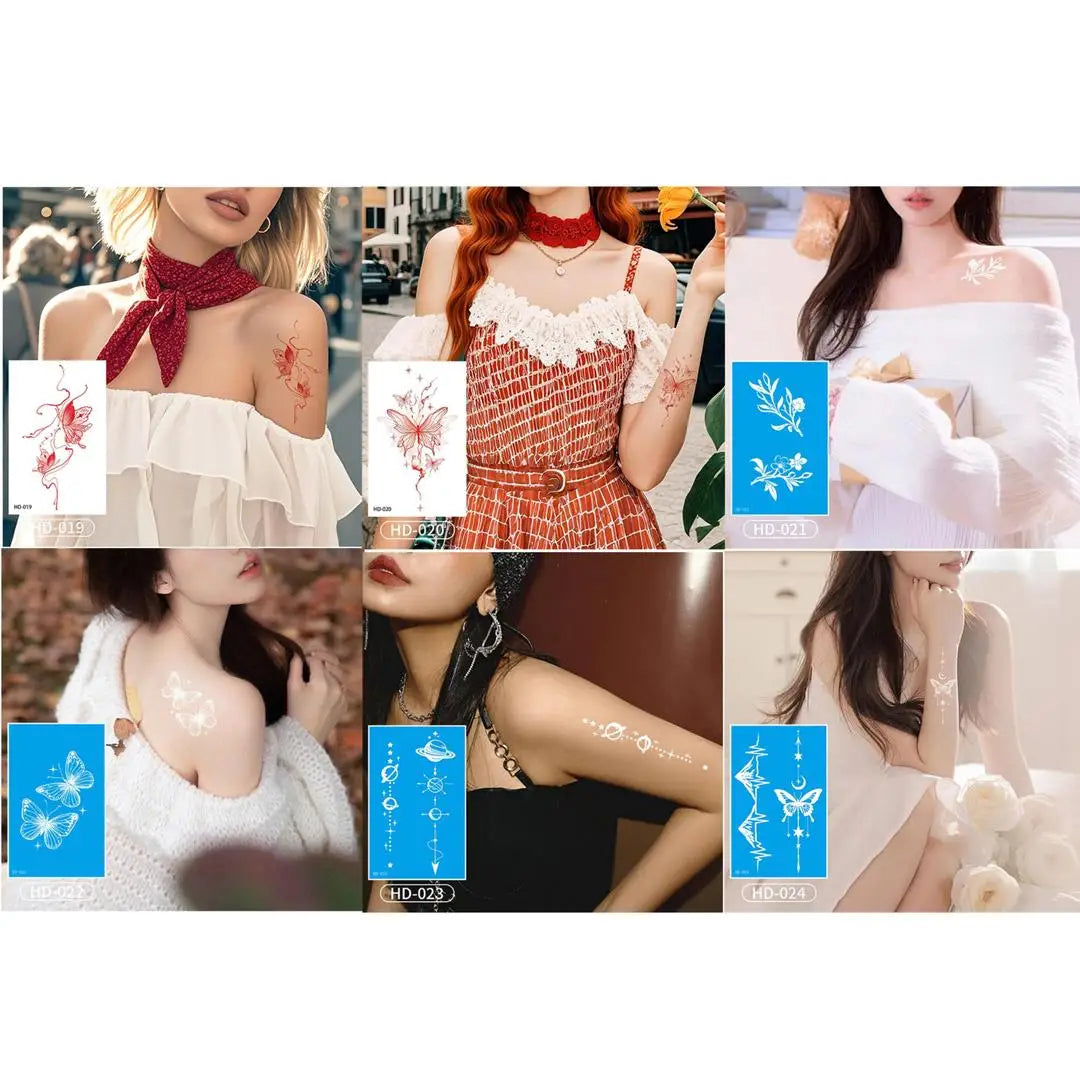 A Temporary Tattoo Retro Red Sticker Watercolor Butterfly Decor Body Arm Art Paster Face Bady Tattoo Waterproof DIY Paster Qme 6pcs HD-019HD024