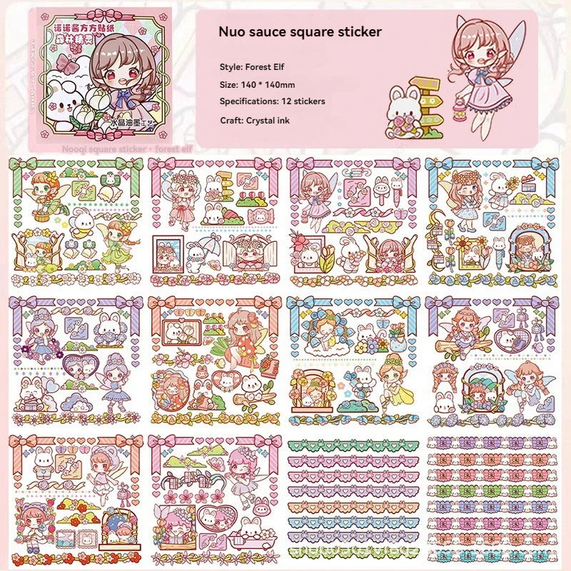 Cute Stickers Cartoon Ins Style Girls and Children and Paper Handbook Stickers Decorative Materials Hand-cut Kids Sticker Qme forest elf