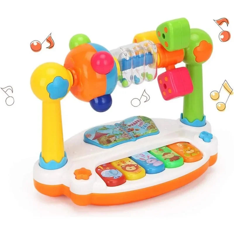 Baby Piano Toys Kids Rotating Music Keyboard Light Sound, Musical Toy for Toddlers,Early Educational Music Toy Gift Random Color Qme