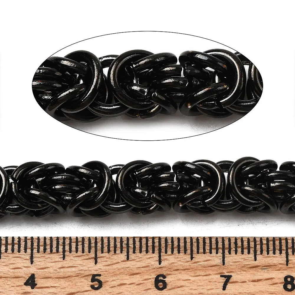 1m Tarnish Resistant Byzantine Chain, 304 Stainless Steel Unwelded for Luxury DIY Jewelry Making, Silver black Color Qme