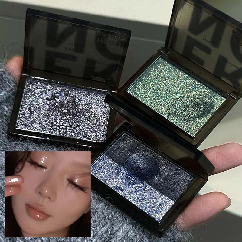 Punk Metallic Glitter Eyeshadow Mousse Matte Shimmer Highlight Pressed Pigments Dark Smoky Purple Pearlescent Eyeshadow Palette Qme