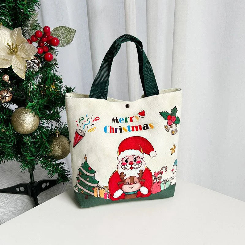 Christmas Gift Bags With Santa Claus Reindeer & Snowman Designs Durable Canvas Tote Bags Party Candy Bag Gift Bag Bulk Qme Green