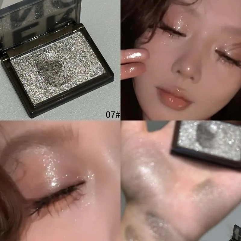 Punk Metallic Glitter Eyeshadow Mousse Matte Shimmer Highlight Pressed Pigments Dark Smoky Purple Pearlescent Eyeshadow Palette Qme 07