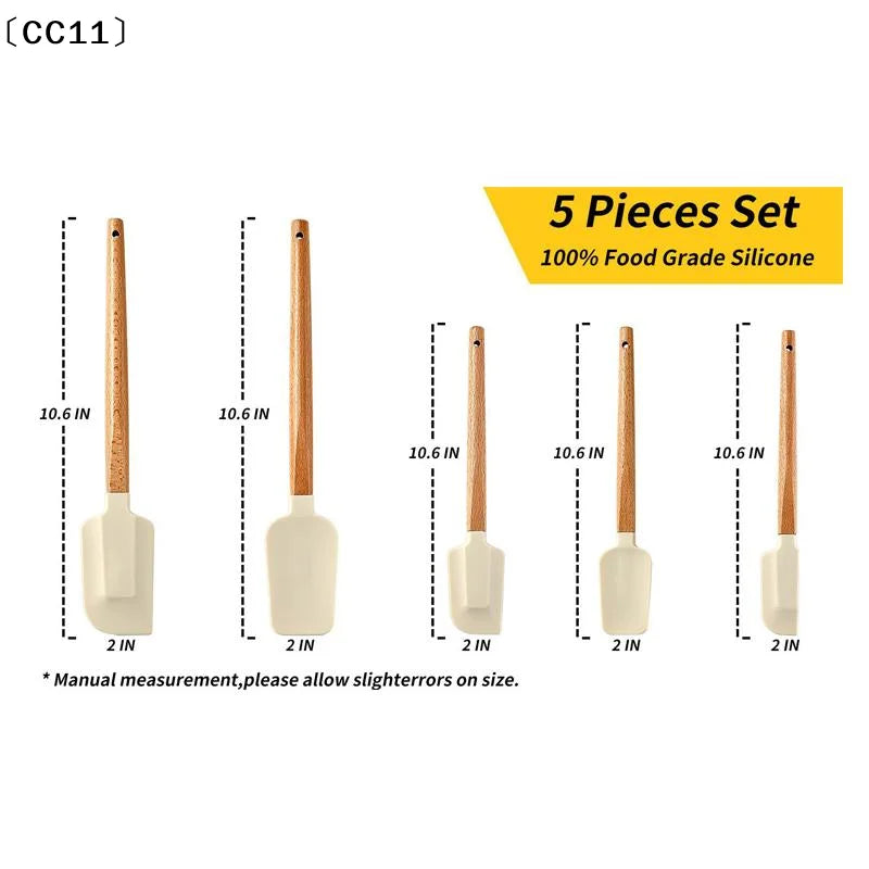 Cream Cake Silicone Spatula Wooden Handle Baking Pastry Scraper Qme