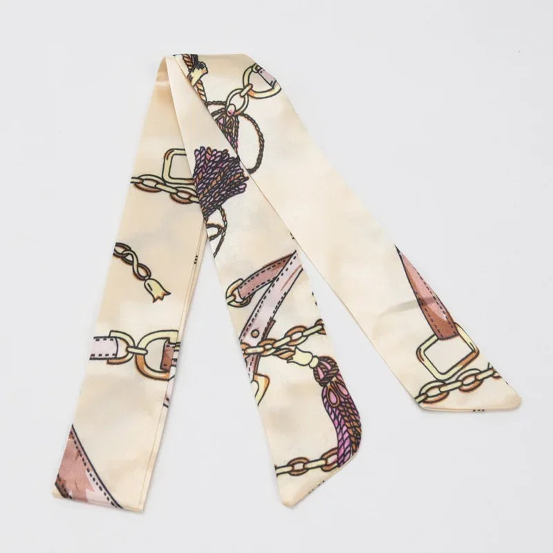Skinny Scarf Hair Small Women Simple Handle Ribbon Fashion Printing Qme A-38
