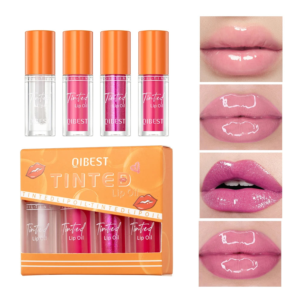 QIBEST Transparent Mirror Water Gloss Lip Gloss Moisturizing Liquid Lipstick Crystal Jelly Lip Oil Plumping Lip Tint Balm Makeup Qme A Set