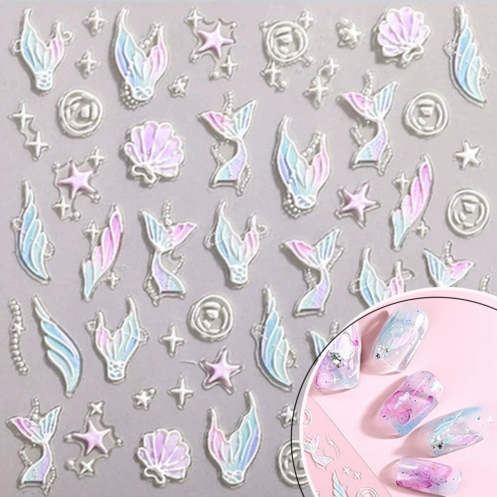 3D Embossed Floral Spring White Flowers Nail Stickers DIY Simple Qme GJ-3D-F-0021