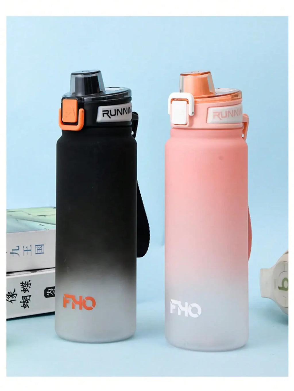Outdoor Sports Portable Gradient Frosted Plastic Space Cup Straw Qme