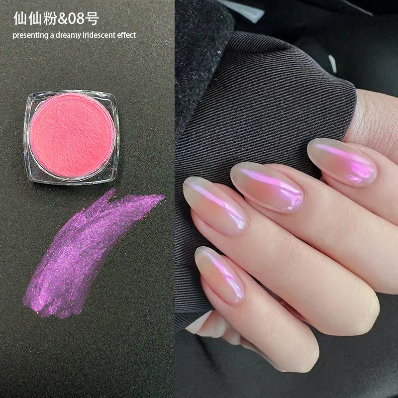 Icy Aurora Glitter Powder, Fairy Nail Glitter with Polarizing Shine, Transparent Holographic Mirror Glitter for Nail Art, 1g Qme 08