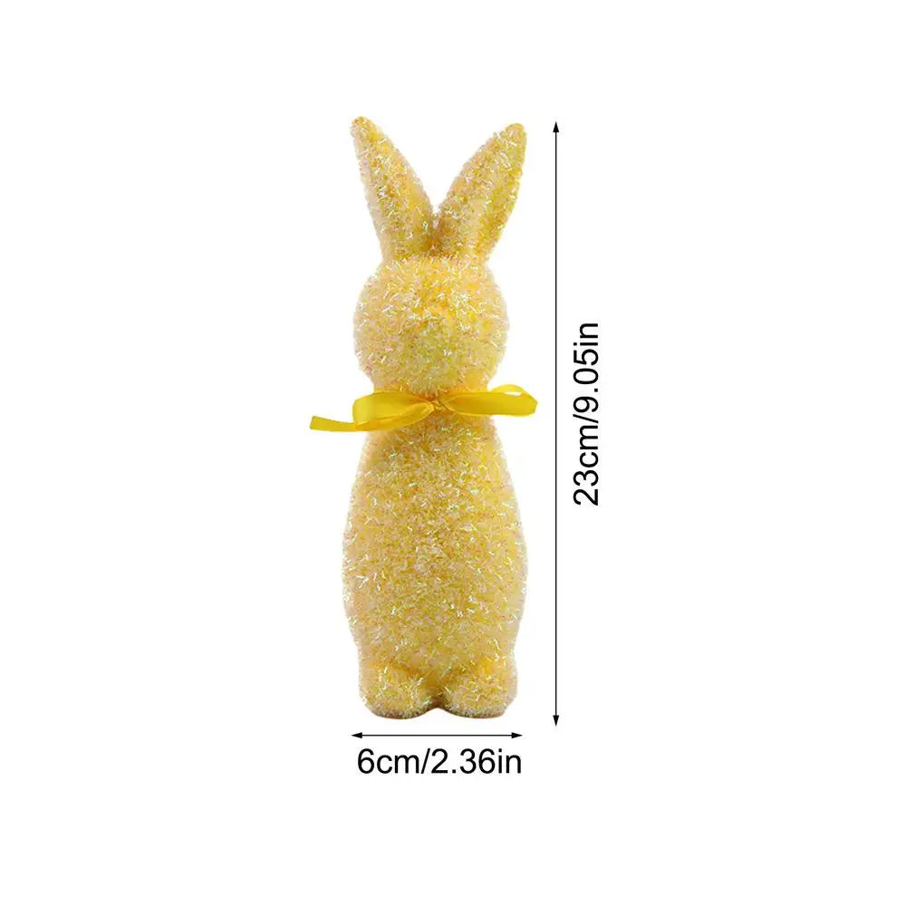Easter Bunny Flocked Small Decorative Standing Rabbit Statues Bow Tie Qme YELLOW China Mainland