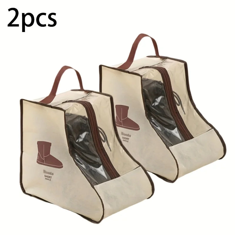 Boot storage bag with handle - suitable for flat shoes, ankle boots, and high top shoes - travel shoe storage bag, home Qme Beige short