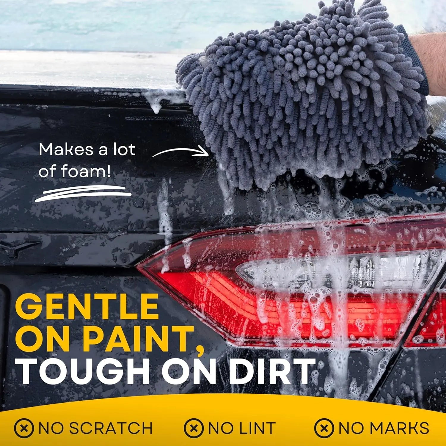 Car Wash Mitt, 2PACK Chenille Microfiber Wash Mitt, Scratch-Free & Lint-Free, Rich Foam, Highly Absorbent, Double Sided, Wash Mi Qme