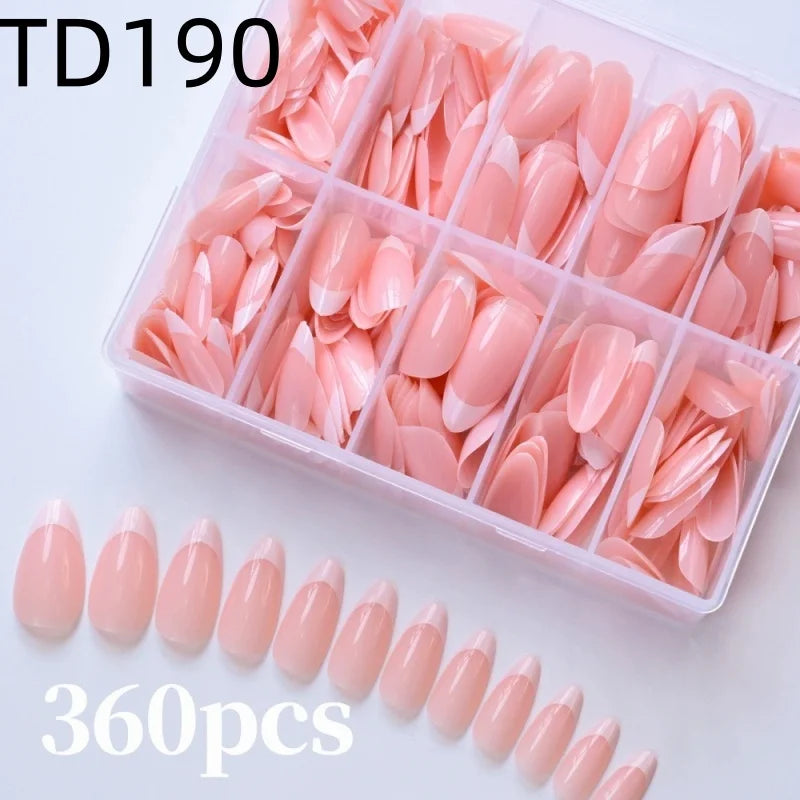 Pink French Almond Fake Nails Full Cover False Nail Tip for women French press on nails Wedding/daily reusable Qme TD190 360pcs