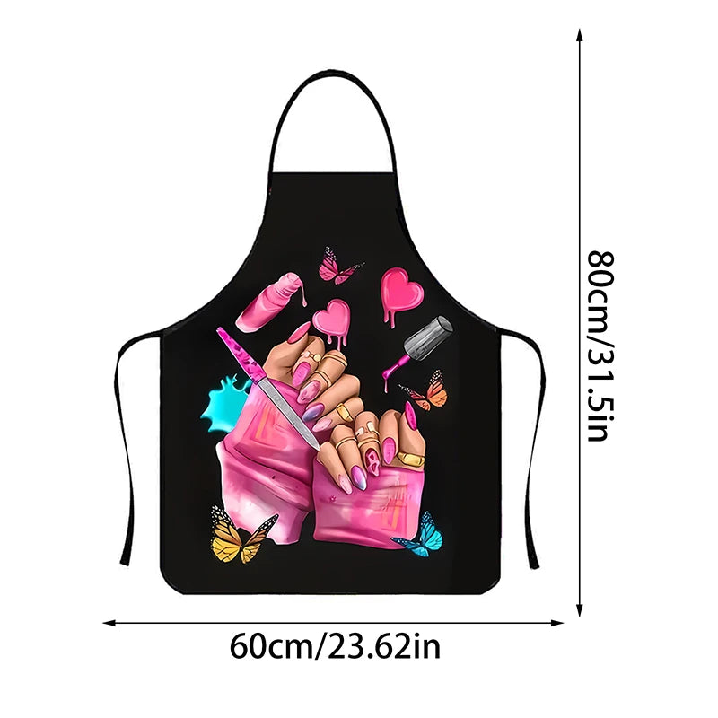 Nail Polish Printing Beauty Kitchen Women Apron Household Cleaning Qme