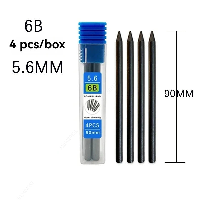5.6mm Metal Mechanical Pencil And 2B/4B/6B/8B Pencil Refill For Writing Tool Sketch Comics Design Automatic Pencil Qme 1 box 6B Refill