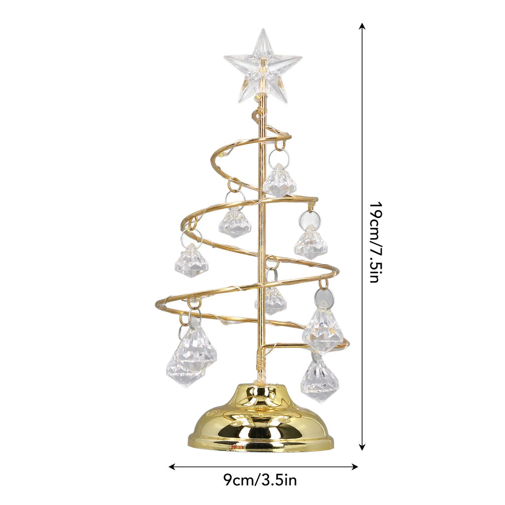 LED Lighted Crystal Christmas Tree Iron Art Tree Night Light Christmas Decoration Gift for Home Living Room Party Holiday Qme