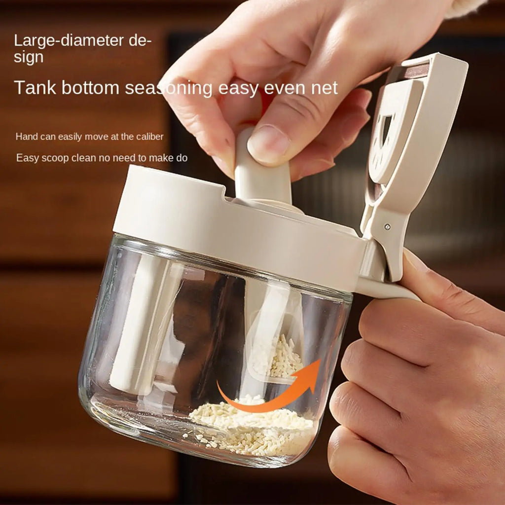 Seasoning Container with Spoon Condiment Glass Storage Seasoning Box with Lid for Kitchen Countertop Pantry Cabinet Home Camping Qme