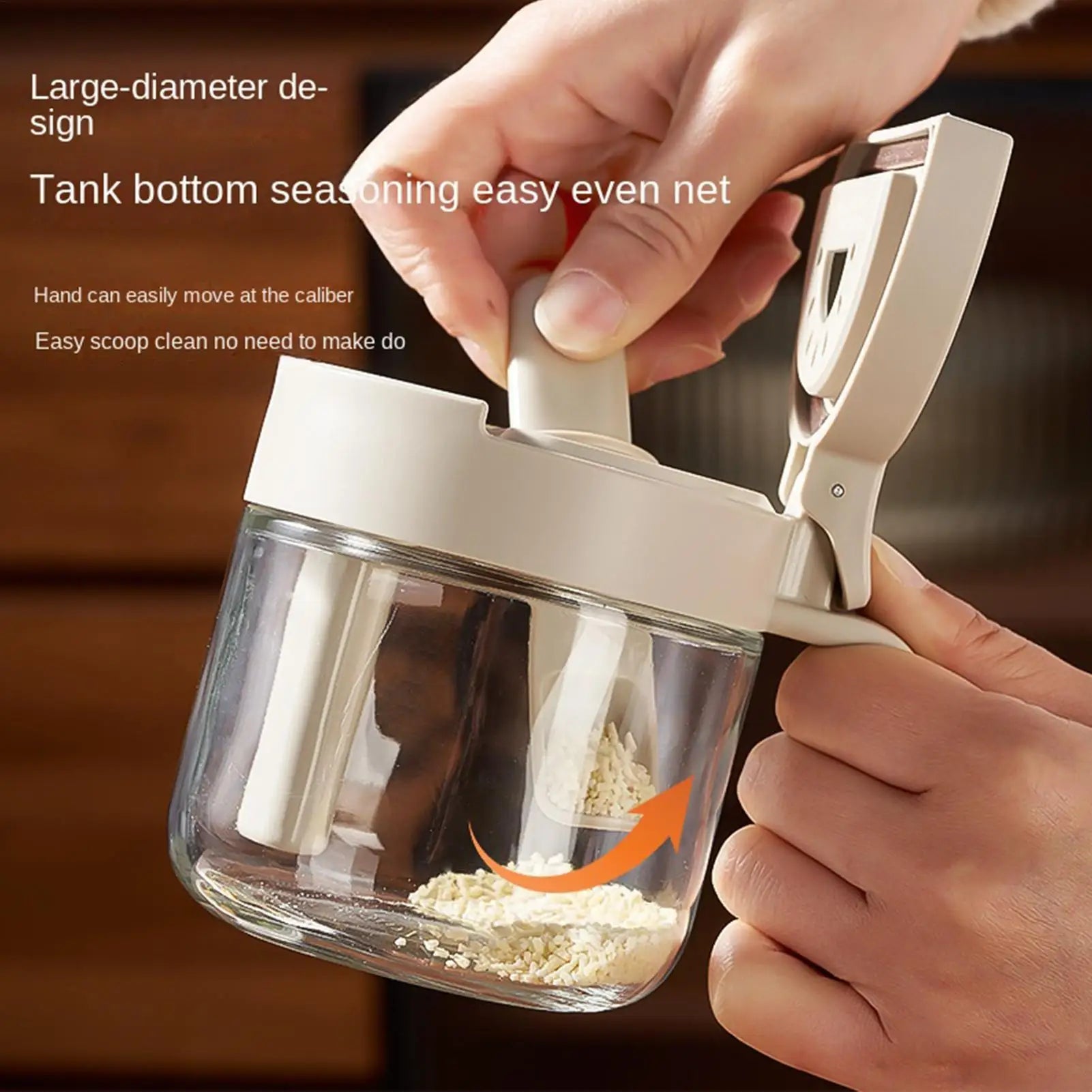 Seasoning Container with Spoon Condiment Glass Storage Seasoning Box with Lid for Kitchen Countertop Pantry Cabinet Home Camping Qme