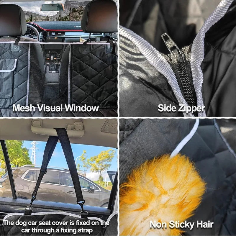 Dog car seat cover with mesh window and storage bag, durable and scratch resistant car hammock, suitable for cars/trucks/SUVs Qme