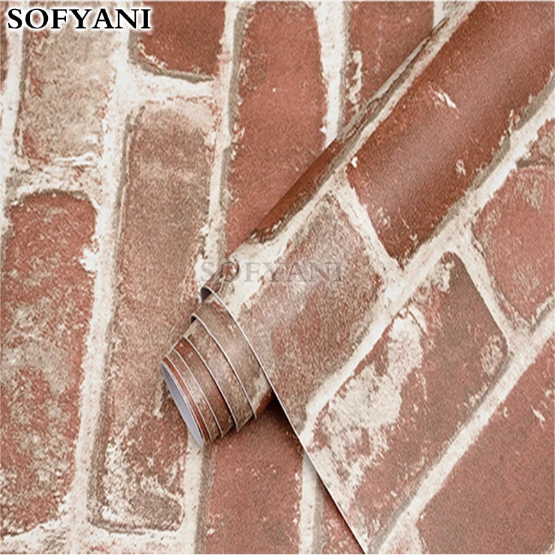 Retro Antique Brick Pattern Brown Red Gray PVC Self-adhesive Qme