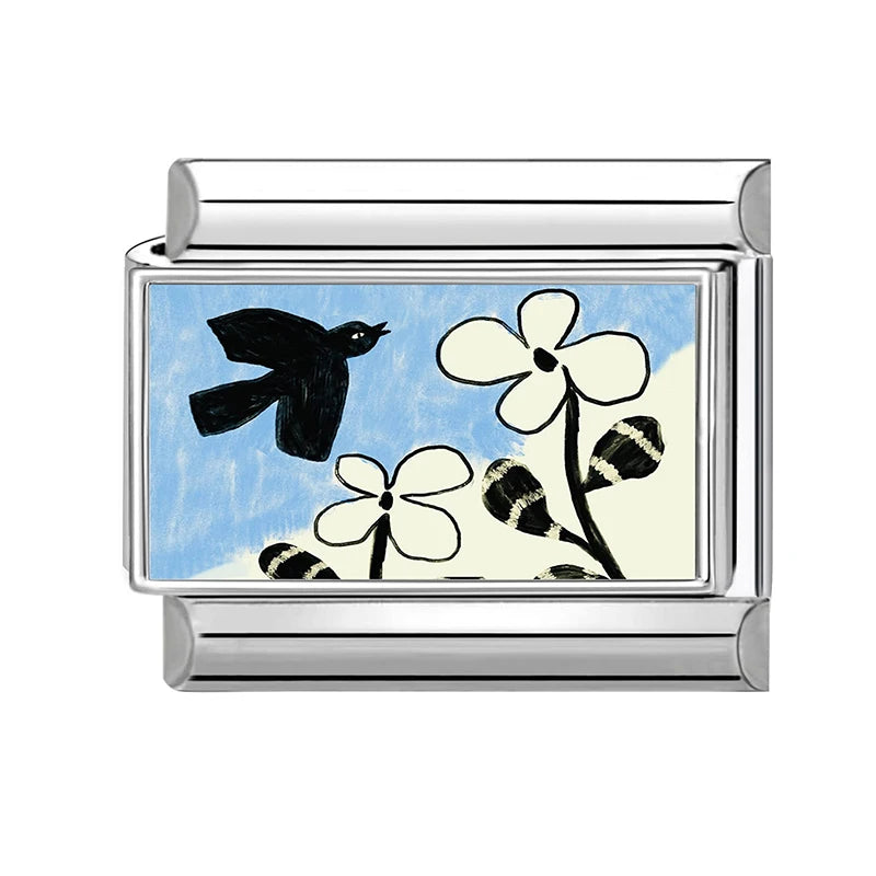 New Y2K Colorful Flowers Butterfly Bees Rose Dogs Swan Italian Charm Links Fit 9MM Stainless Steel Bracelet DIY Making Jewelry Qme S 6