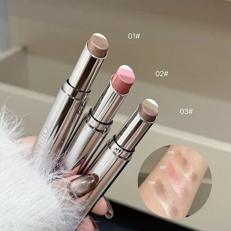 QIBEST Eye Shadow Stick Shimmer Glitter Brown Color Dimensional Natural Without Taking Off Makeup Eye Cosmetic For Women Gift Qme