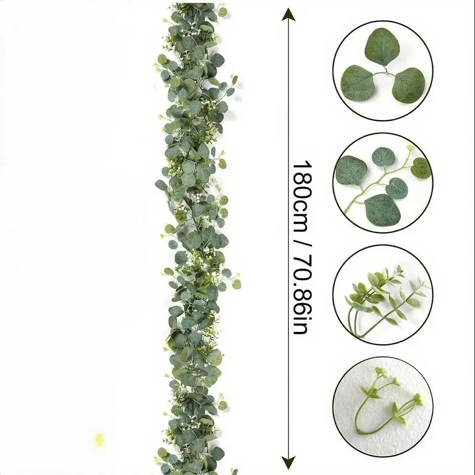 1pcArtificial Eucalyptus Leaves Greenery Garland Faux Plant Spring Vines with White Flowers Berries for Wedding Home Party Decor Qme