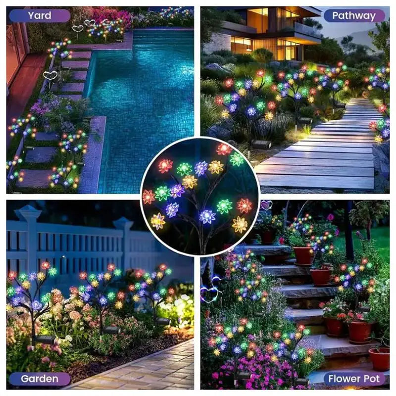 20 Leds Solar Cherry Blossom Lotus Lights Garden Light Outdoor Lawn Qme