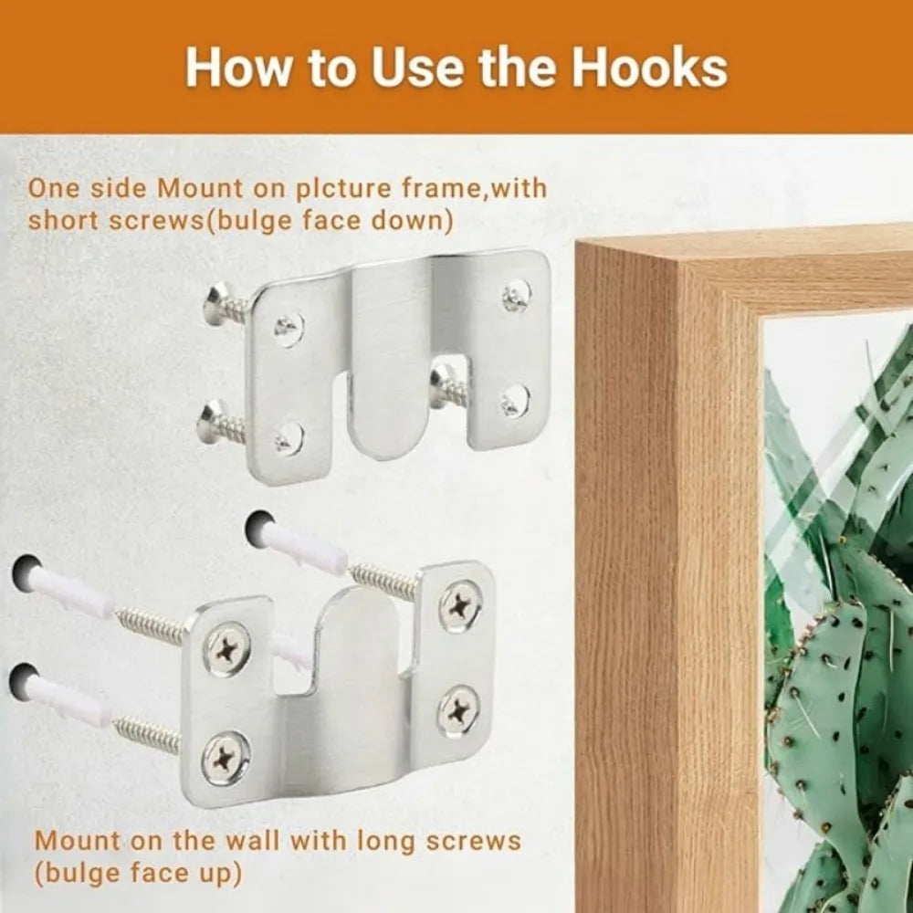 10Pcs Stainless Steel Flush Mount Bracket Interlock Hanging Buckle Picture Frame Mirror Frame Wall Hooks Home Accessories Qme